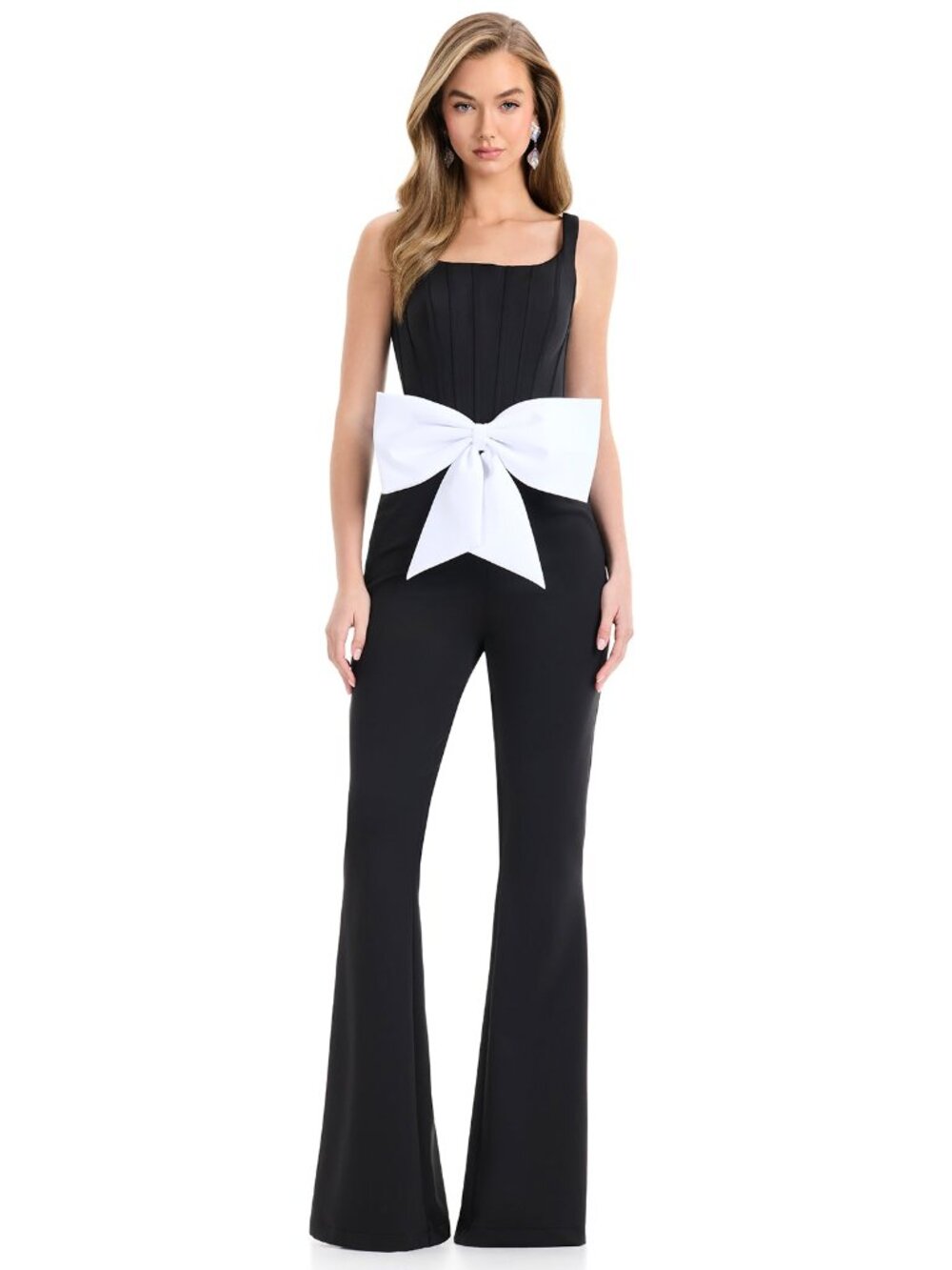 NWT Ashley Lauren 12242 Bow Jumpsuit Homecoming Dress White/Black size 2